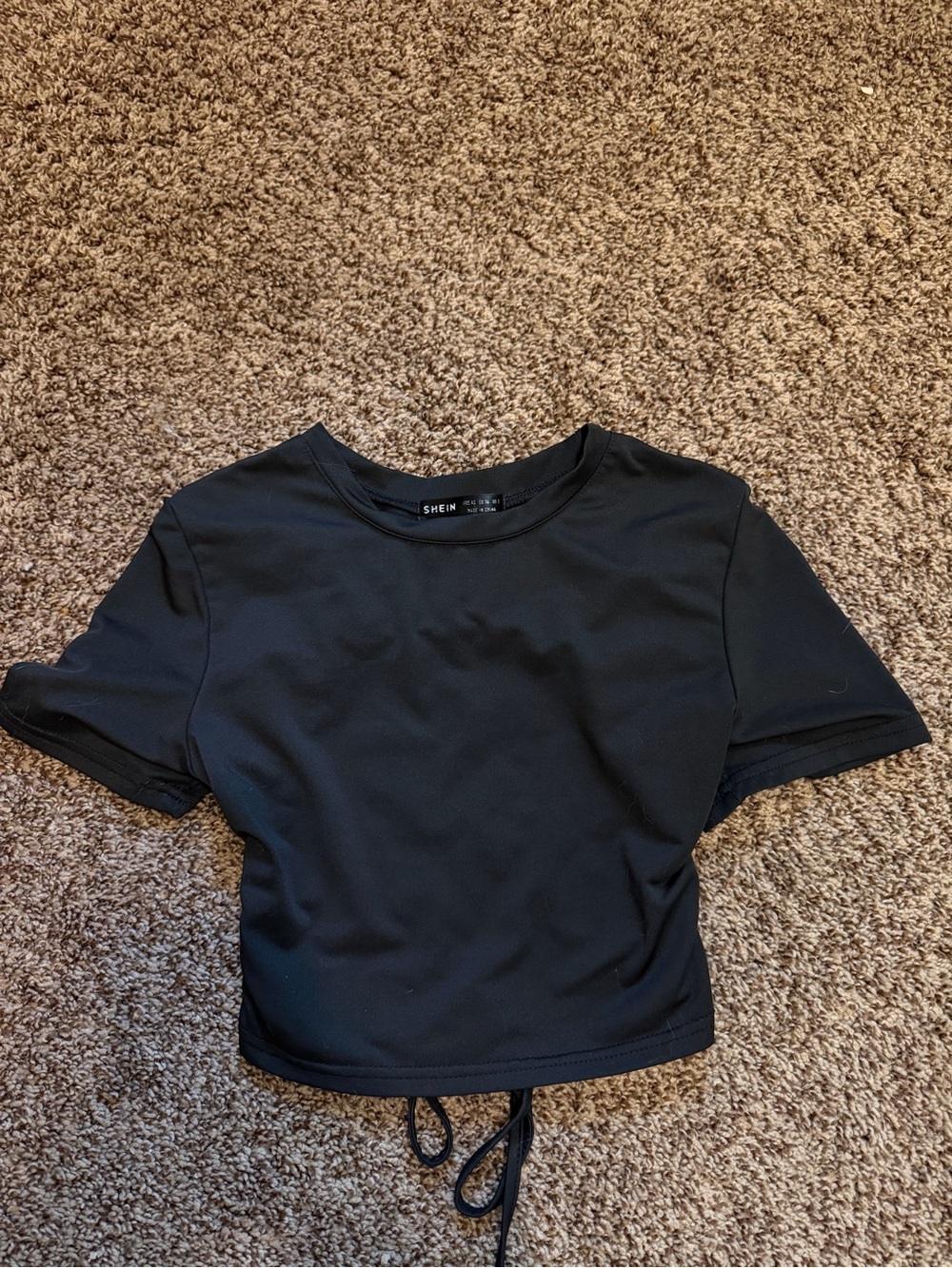 SHEIN Black Short Sleeve Drawstring Crop Top